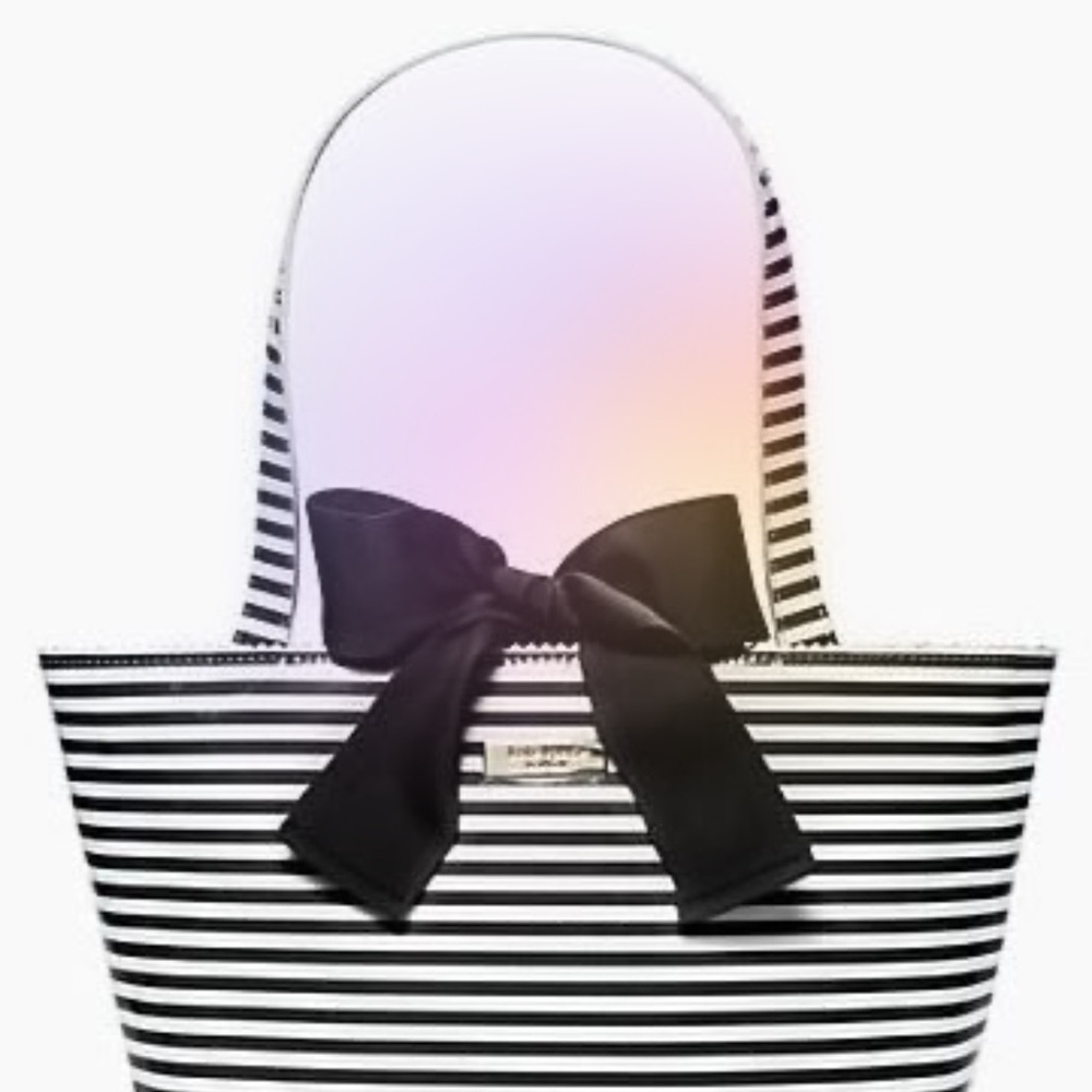 Kate spade Black and White Striped Tote Bag with Bow EUC
